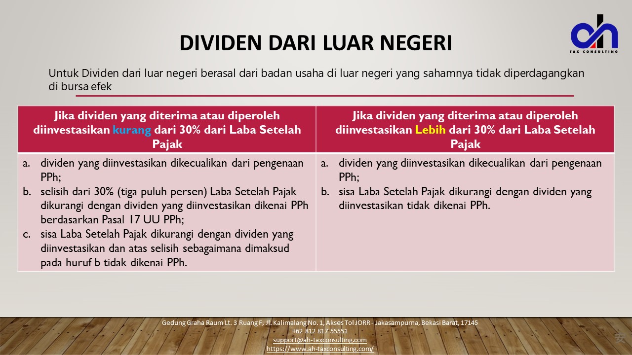 Pengecualian dari Objek Pajak untuk Dividen dari Luar Negeri – AH – Tax